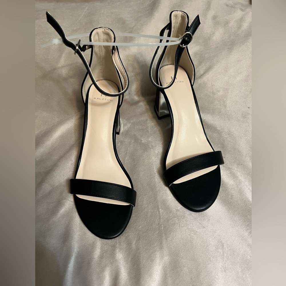 Black Block Heel Sandals Women 7 New H by Halston Wedding Dress Shoes